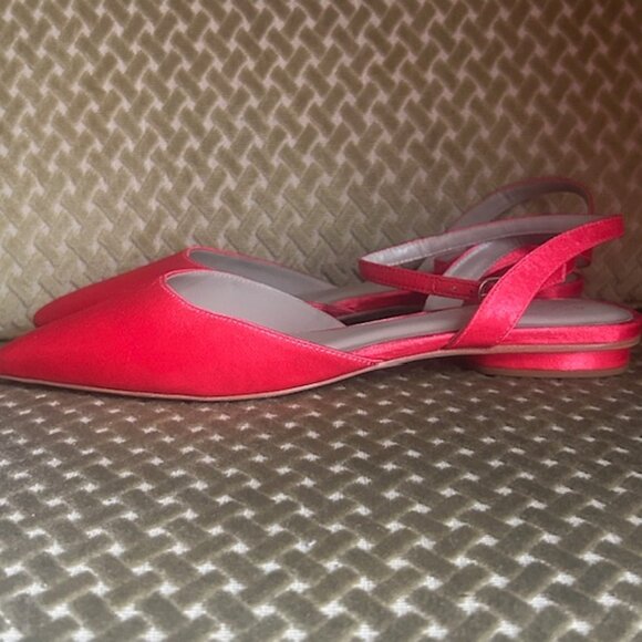 By Anthropologie Ankle-Wrap Adjustable Strap Pointy Toe Cherry Red Kitten Flats - Picture 4 of 16
